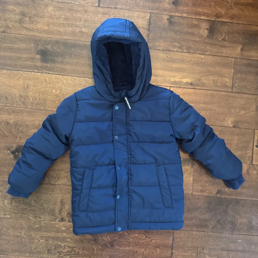 Cat & Jack Toddler Boys Heavyweight Puffer Jacket Navy Blue 5T Hooded Parka Coat
